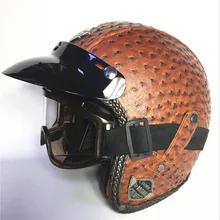Adulto vermelho Abrir Rosto Meio do Capacete De Couro Moto Harley Capacete Da Motocicleta do vintage Da Motocicleta Moto Vespa com gl