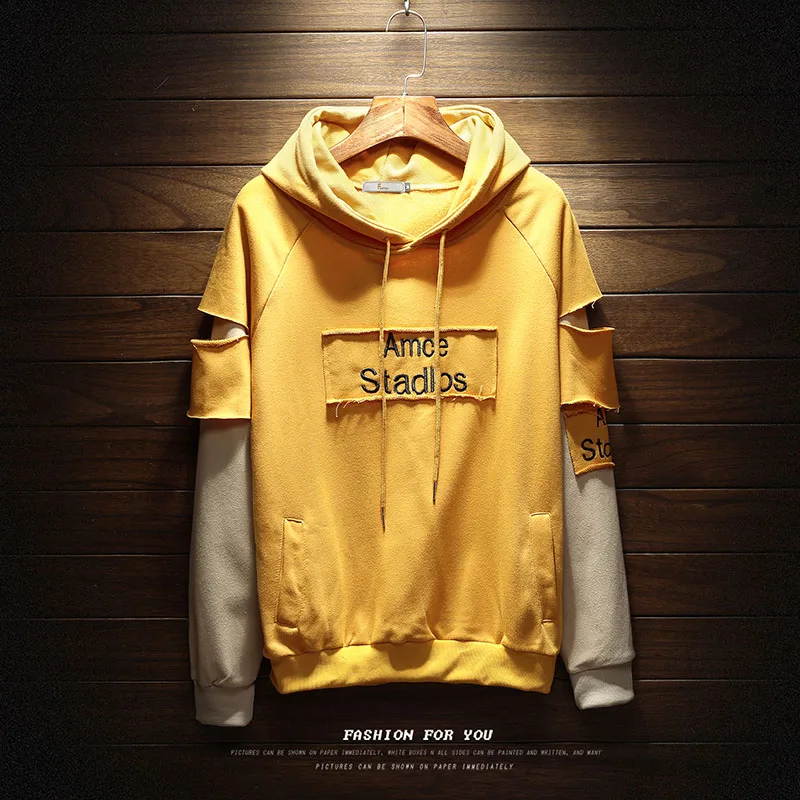 

Casual High Quality Sweatshirt Men Hip Hop Patchwork Long Sleeve Pullover Hoodies Sweatshirt 2019 Spring Clothes