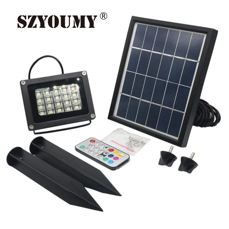 

SZYOUMY 20 LED Solar FLOOD Light Waterproof RGBW Or White IP65 with Remote Control Solar Flood Light Aluminum Outdoor Garden