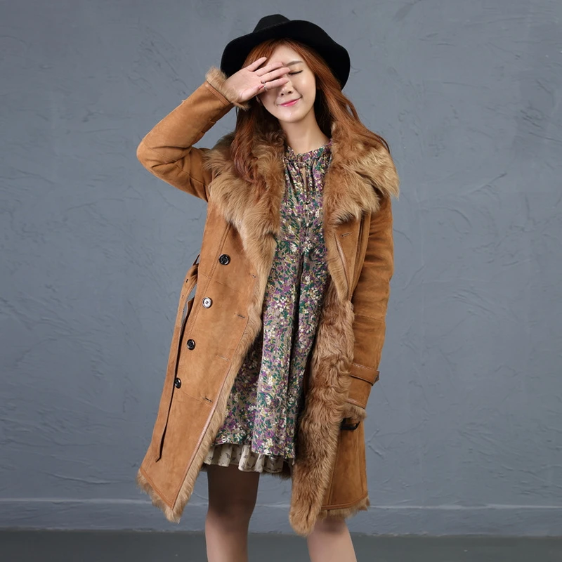 

2019 Winter Ladies' Genuine Natural sheepskin Fur Coat Jacket with Fur Collar Women long Fur Outerwear Coats Jacket