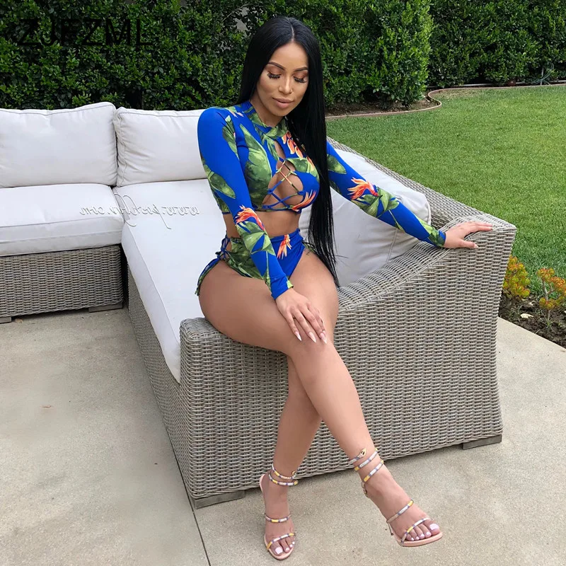 

Plus Size Sexy Two Pieces Sets Summer Clothes For Women Floral Print Lace Up Crop Top And Biker Shorts Suit 2 Piece Tracksuits