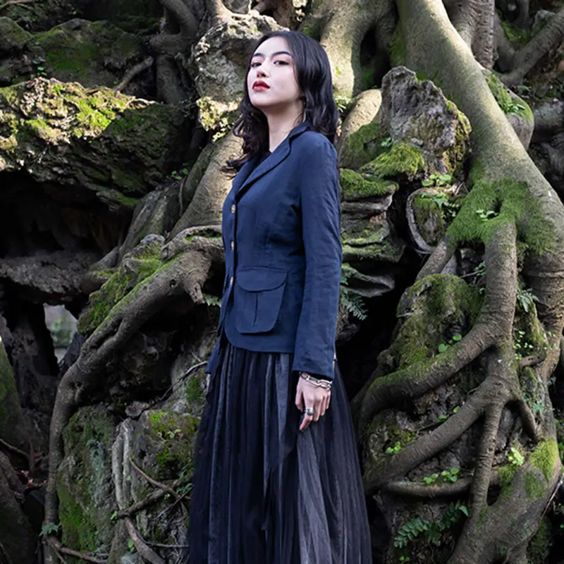 Turn Poche Green Couleur Dll2852 Collar Veste Pleine Femael Manches 2019 Femmes down xitao Nouveau Bouton Mode Lâche Solide Printemps Manteau Dark 4wnXqR64xa
