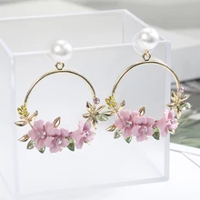 Корейский стиль серьги-кольца цветок для женщин золотой цвет круглый круг кристалл серьги подарок для свадьбы ювелирные изделия