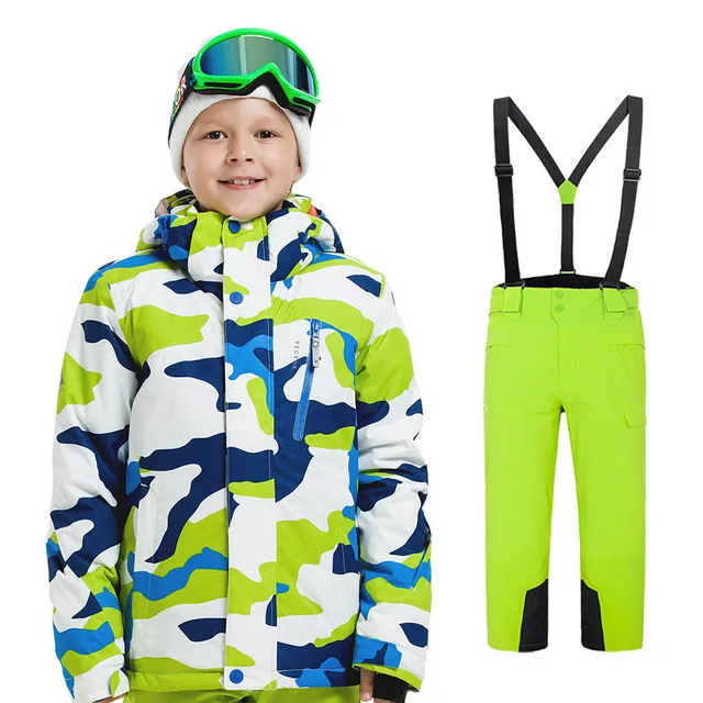 Outdoor boys and girls ski suit windproof waterproof thermal camouflage print children's ski suit