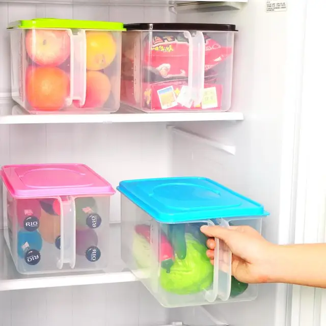 Plastic Storage Box With Handle A Cover Refrigerator Kitchen Plastic Storage Box With Handle A Cover Refrigerator Kitchen Cabinets Sealed Tank Can Stack