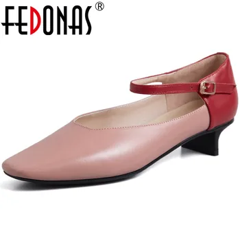 

FEDONAS Retro High Quality Women Ankle Strap High Heels Pumps Genuine Leather Party Wedding Shoes Woman Square Toe VintagePumps