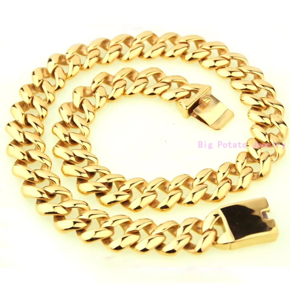 

New Arrived Heavy 21mm Gold Cuban Casting Necklace Chain 316L Stainless Steel 60cm Long Strong Men's Jewelry 277g Huge