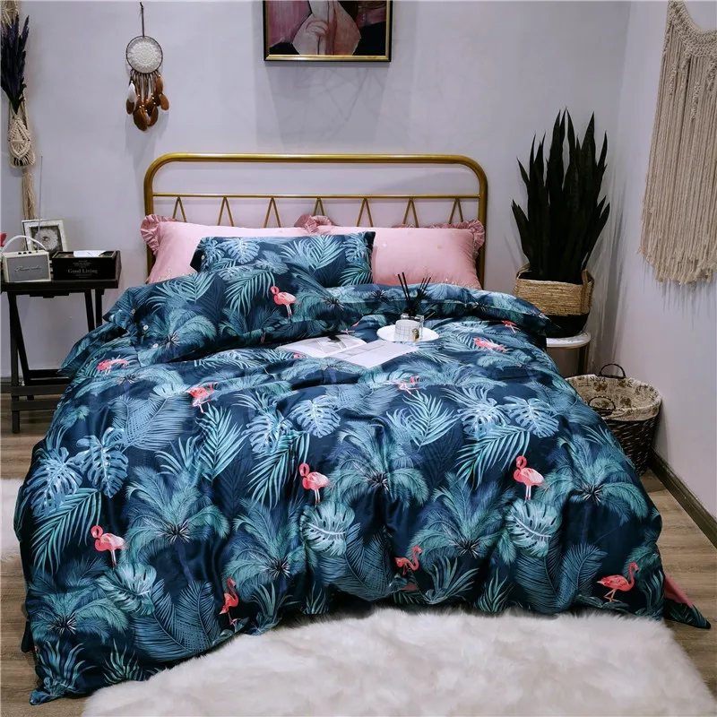 

Silky Egyptian Cotton Flamingo print Bedding Set Queen King Size Duvet Cover Bed set Soft Bed Sheet Fitted sheet ropa de cama