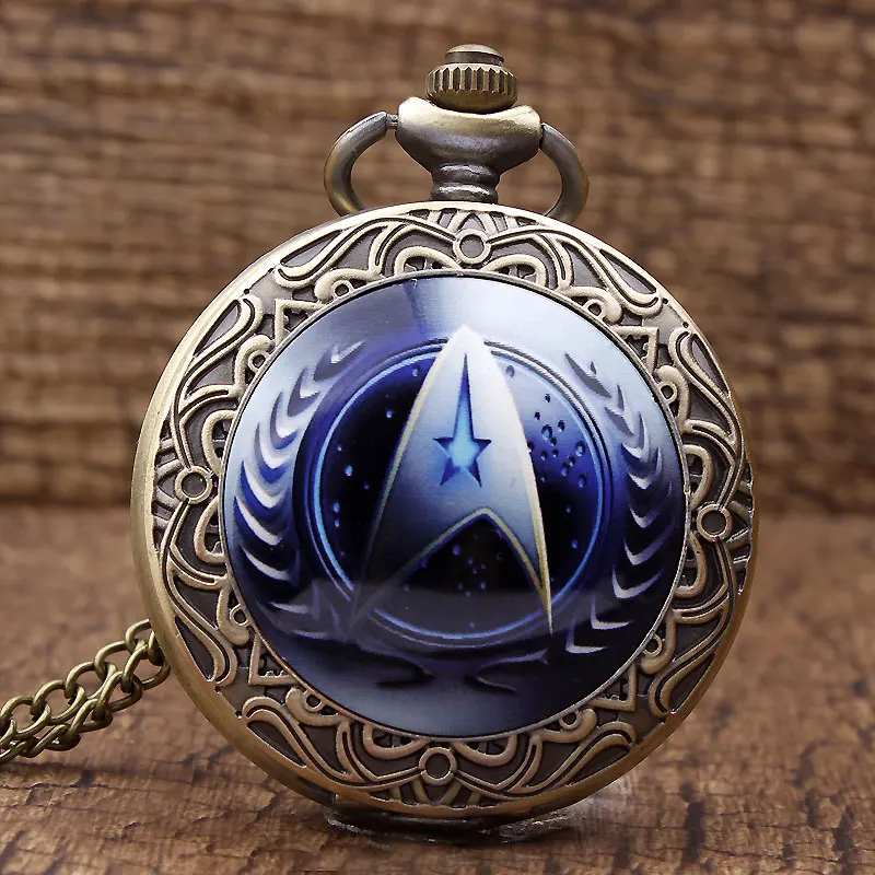 

New Arrival Fashion Star Trek Theme UFP Logo Bronze Quartz Pocket Watch Pendant Chain Watch Men Women's Dress Unisex Kid Gift