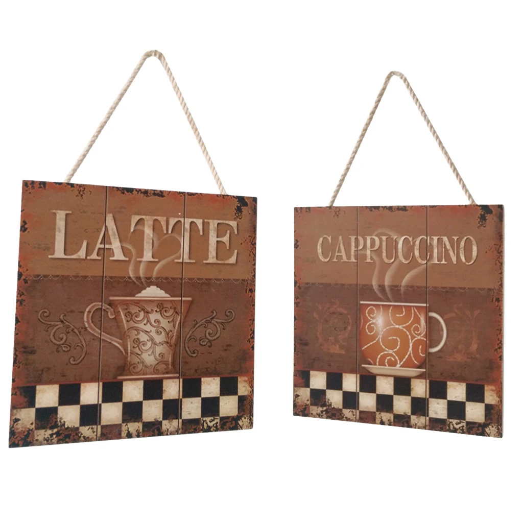 Rustic Farmhouse Wood Board Sign Latte & Cappuccino  Wall Door Hanging Coffee Bar Decorative plaque Sign