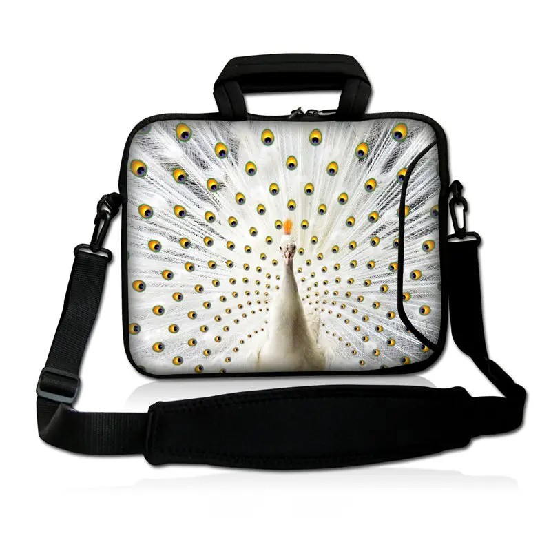 15" White Peacock Neoprene Laptop Shoulder Sleeve Bag Case Cover+