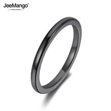 JeeMango Trendy 2mm noir & blanc brillant céramique Anneaux bijoux classique mariage anniversaire Anneaux pour femmes fille Anneaux JR19052