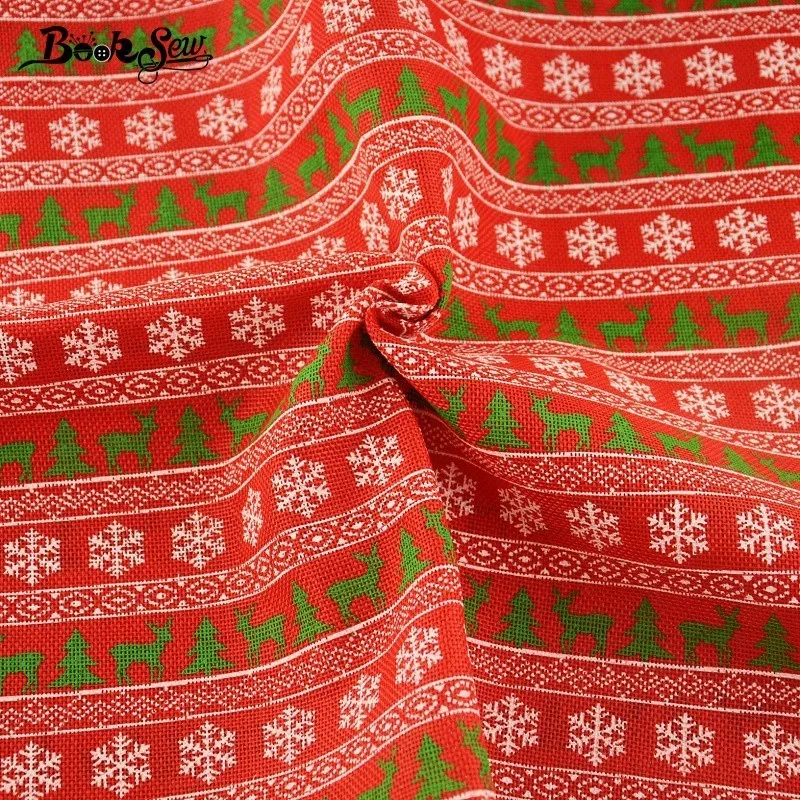 

Booksew Linen Fabric Crafts New Arrival Home Textile 50X150cm Red Christmas Theme Scrapbooking Bag Decoration Sewing Cushion
