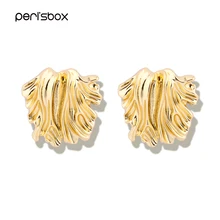 Серьги-гвоздики Peri'sBox золотистого цвета с оборками для женщин, металлические серьги из китайской капусты, большие серьги-гвоздики в стиле панк, массивные ювелирные изделия