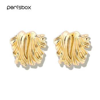 

Peri'sBox Gold Color Ruffle Wave Stud Earrings for Women Metal Chinese Cabbage Earrings Punk Big Stud Earrings Statement Jewelry
