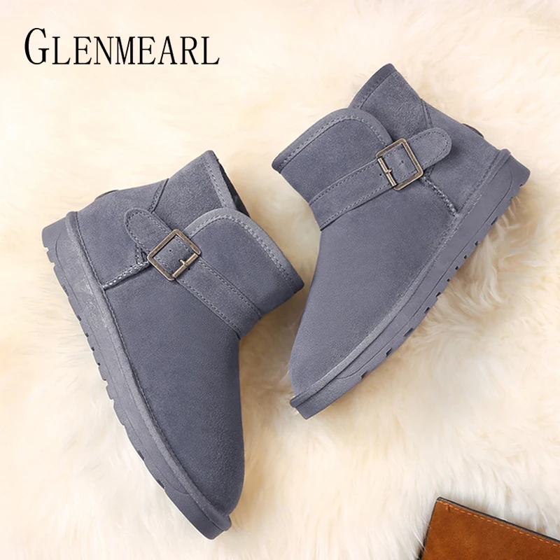 

Women Snow Boots Genuine Leather Winter Boots Suede Warm Fur Shoes Woman Platform Brand Female Ankle Boots Large Size Mujer DE