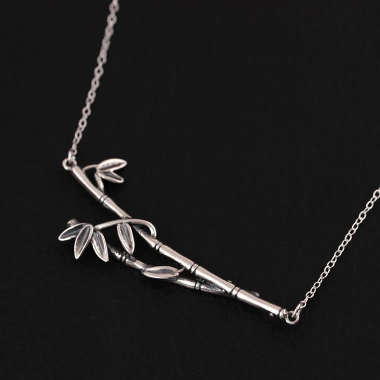 bamboo s925 necklace women 100% 925 Sterling silver necklace Jewellery Clavicle chain pendant charms