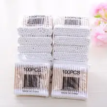 100 шт. двойной головкой ватный тампон Для женщин макияжа ватные палочки наконечник для использования в медицинских деревянные палочки для носа, чистка ушей ватные палочки для макияжа инструмент