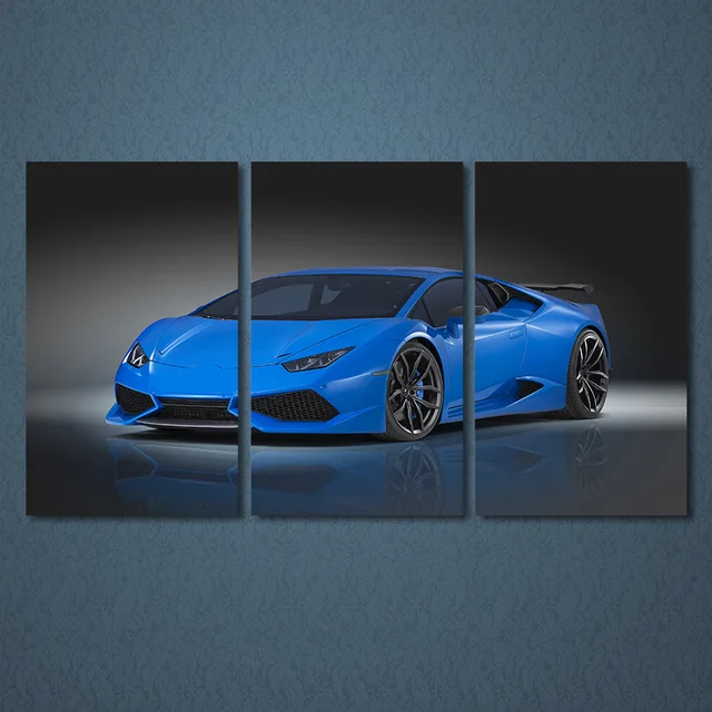 3 Pieces Blue Roadster Car Wall Art Canvas Pictures For Living Room