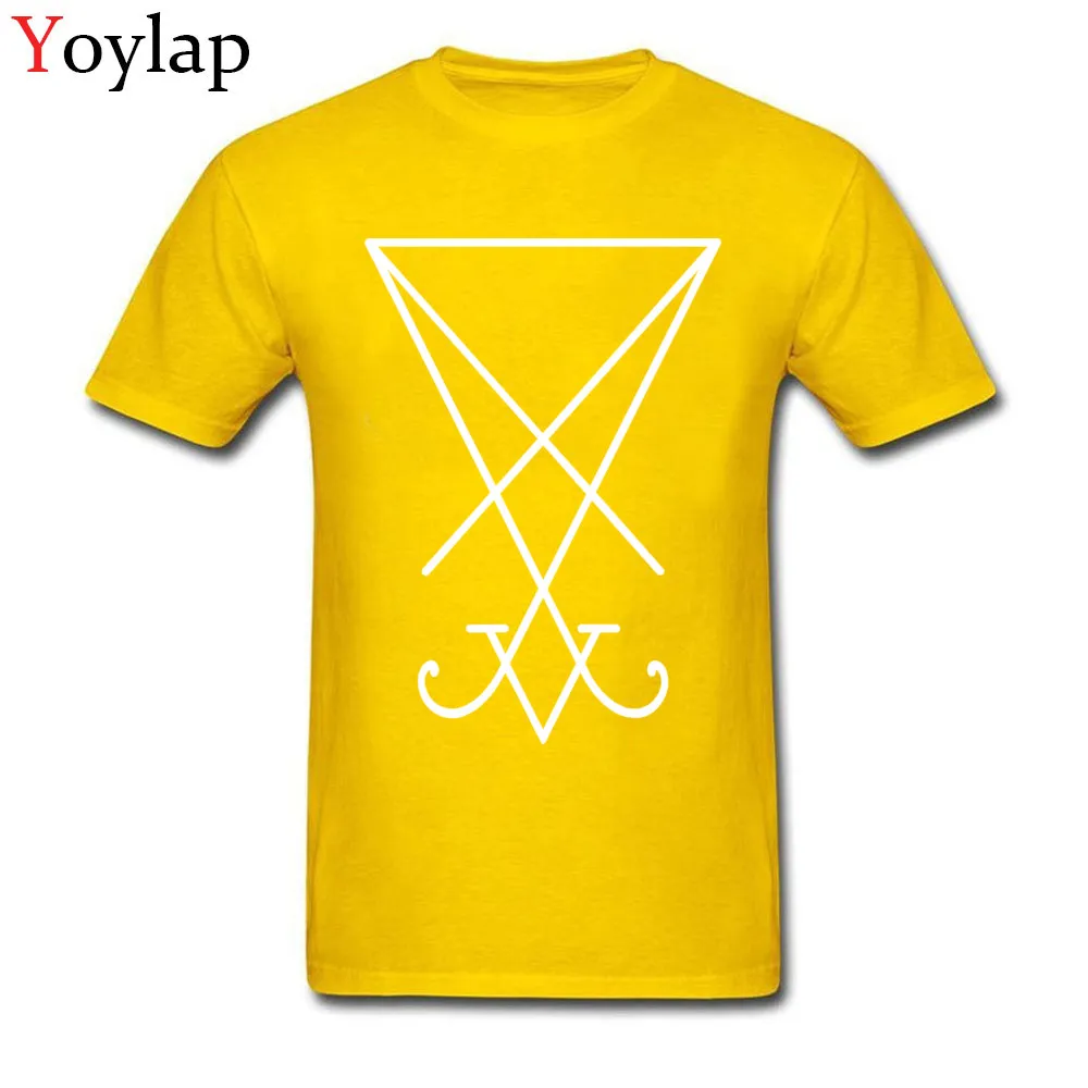 All Cotton Men Short Sleeve Tops Tees Sigil of Lucifer - White Printed Summer Autumn T Shirts Design Fitted Crew Neck Tee-Shirts yellow