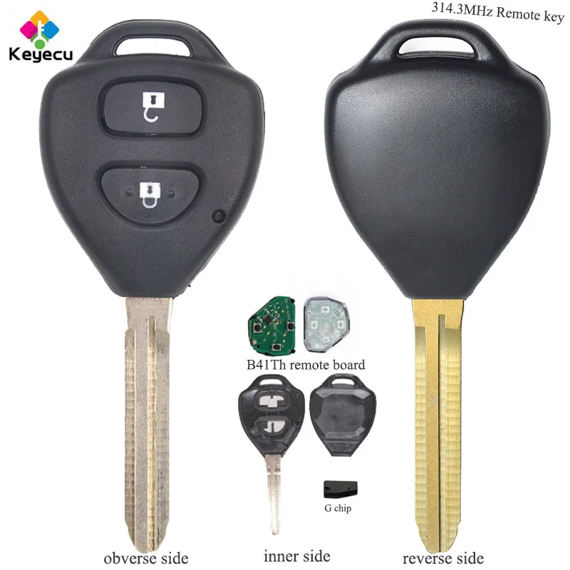 

KEYECU Replacement Remote Car Key - 2 Buttons 314.3MHz With G Chip -FOB for Toyota Hiace 2010-2014 FCC ID:B41TH Free Programming