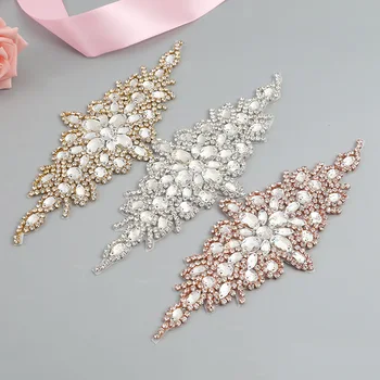 

(30pieces) Wholesale Handmade Hot Fix Rose Gold Rhinestones Applique Iron Sew On Bling Applique for Headpieces Dresses Garters