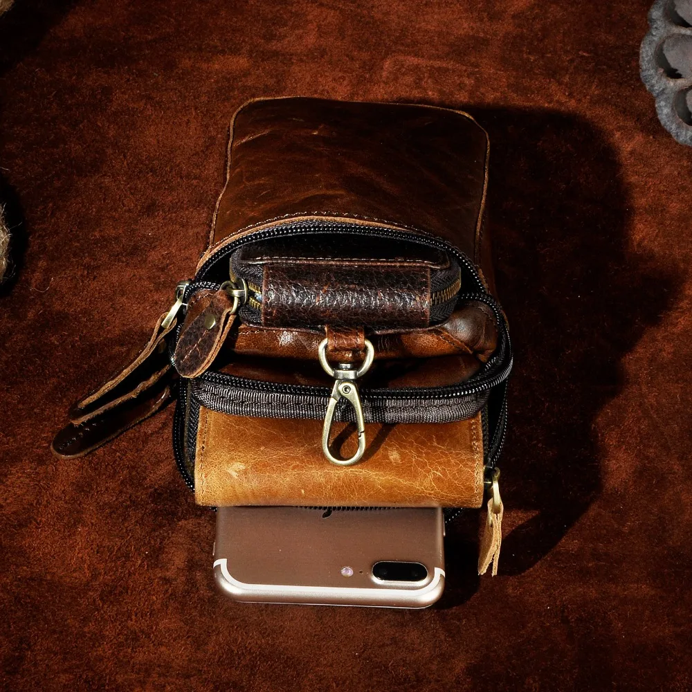 Design Men Original Leather Small Travel Summer Pouch Hook Belt Waist Pack Bag Fashion Male Cigarette Case 6