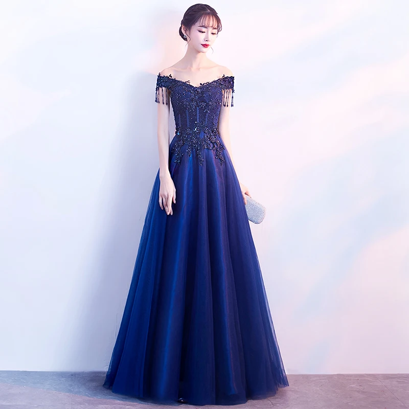 

2019 New Elegant Women Flower Floor Length Banquet Formal Dress Exquisite Oriental Female Tassel Solid Club Prom Gowns XS-XXL