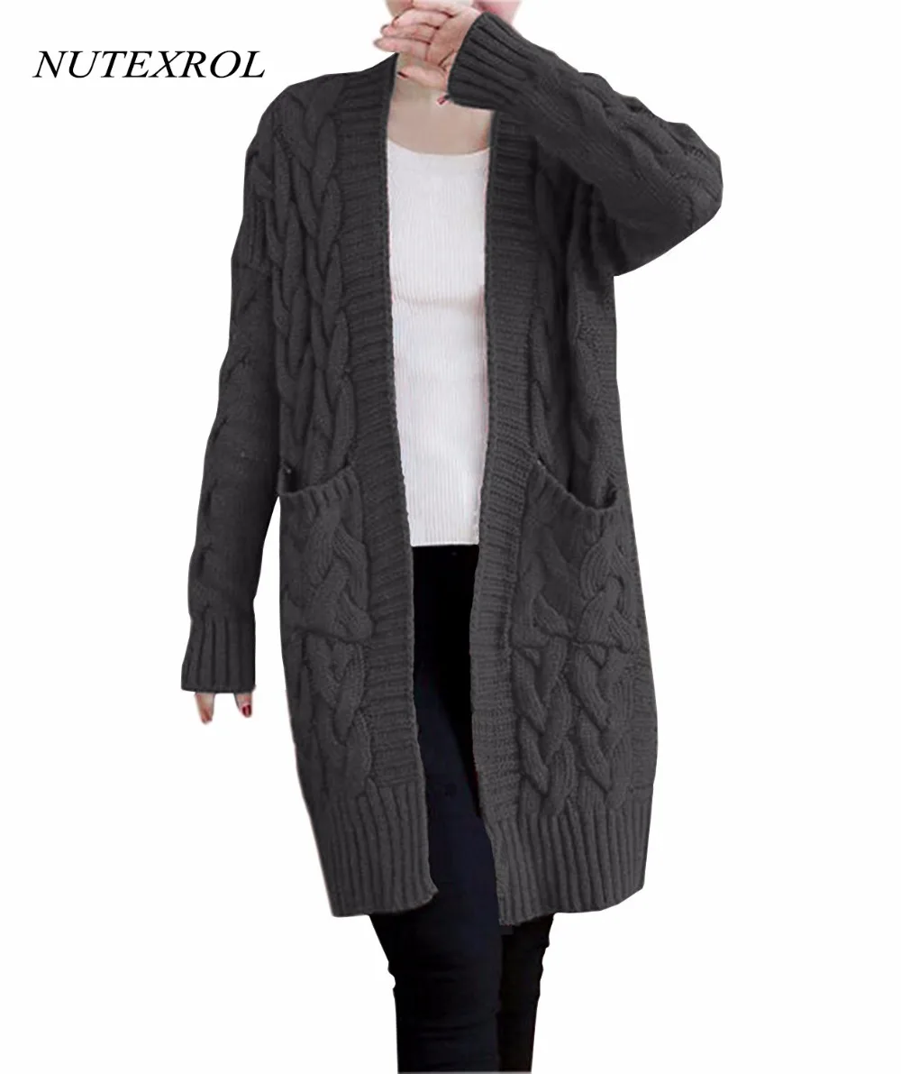 Nutexrol Для женщин Open Front Long Sleeve Knit думаю кардиган Коренастый свитер oversize-пальто |
