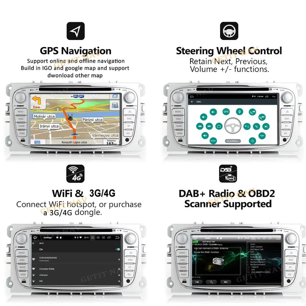 Top IPS screen Android 9.0 Car DVD Multimedia Player GPS for Ford Mondeo Focus S/C Max Galaxy Kuga with wifi BT Stereo Radio 2