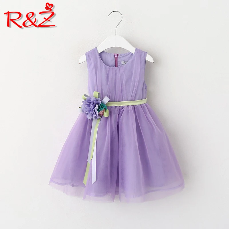 

R&Z children's dress 2019 summer new sweet princess sleeveless mesh belt large flower dress