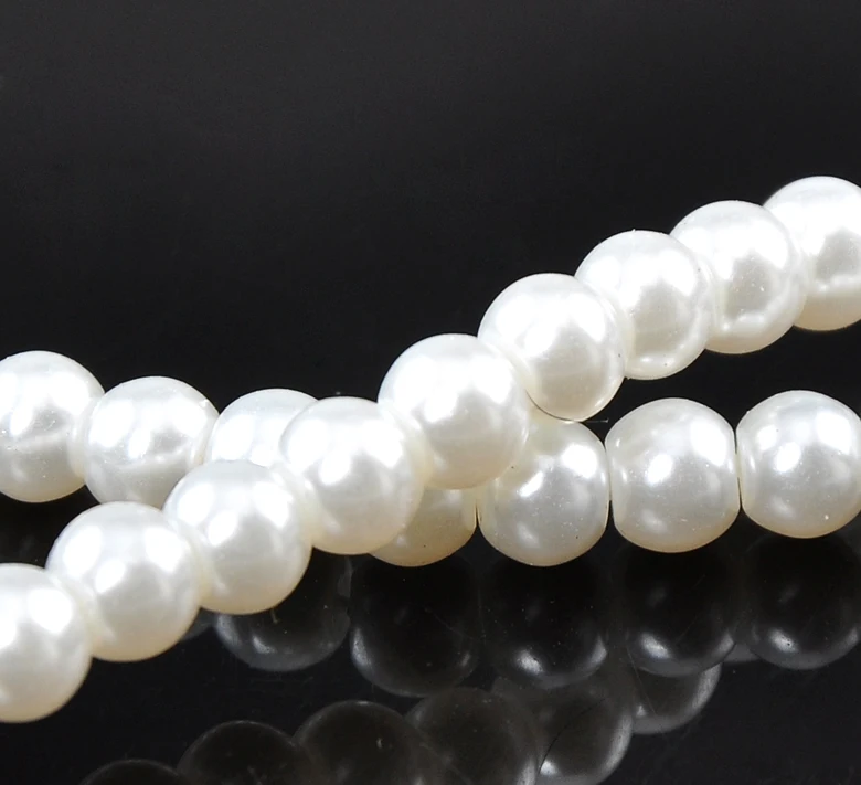

DoreenBeads Glass Imitation Pearl Beads Round White 6mm Dia,82cm(32 2/8") long,1 Strands(approx 145PCs/Strand) 2015 new