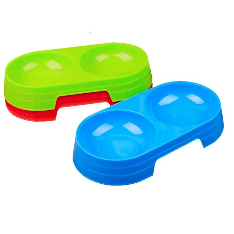Double Food Bowls For Pet Dog cat candy color Dog bowl Plastic Water Food feeders Dog Bottles
