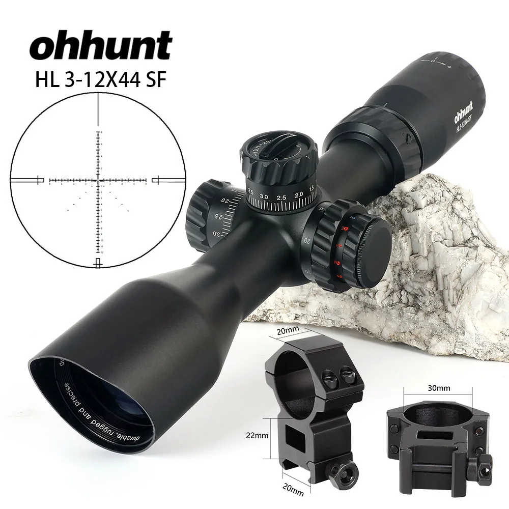 Ohhunt HL 3-12X44 SF компактный охотничий винтовочный оптический прицел стекло травленая сетка боковая параллакса башенки замок сброс съемки прицел - Цвет: with-Picatinny Rings