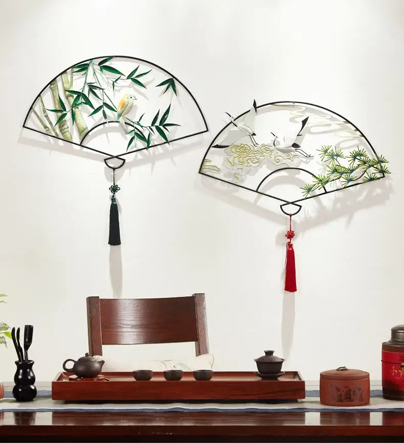 

Chinese Wrought Iron Fan Wall Hanging Crafts Decoration Home Livingroom 3D Wall Sticker Ornaments Porch Restaurant Wall Murals