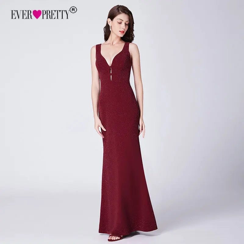 Выпускные платья Burgundy Long Ever Pretty V-Neck Sparkle Sexy Русалка платье без рукавов для торжественных случаев женское элегантное вечернее платье