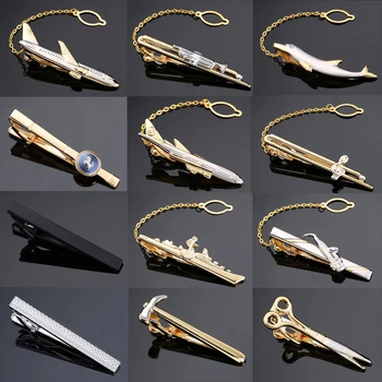 DY Hot sale Brand new fashion men business suit tie clip Joker style golden airplane laser grid Necktie Tie Clip