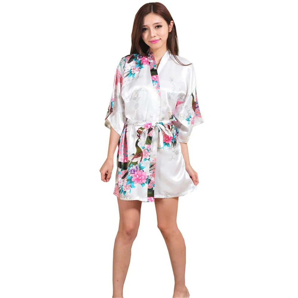 Сексуальный короткий халат женский Шелковый с пестрым рисунком кимоно халаты подружек невесты длинное кимоно халат невесты шелковый халат