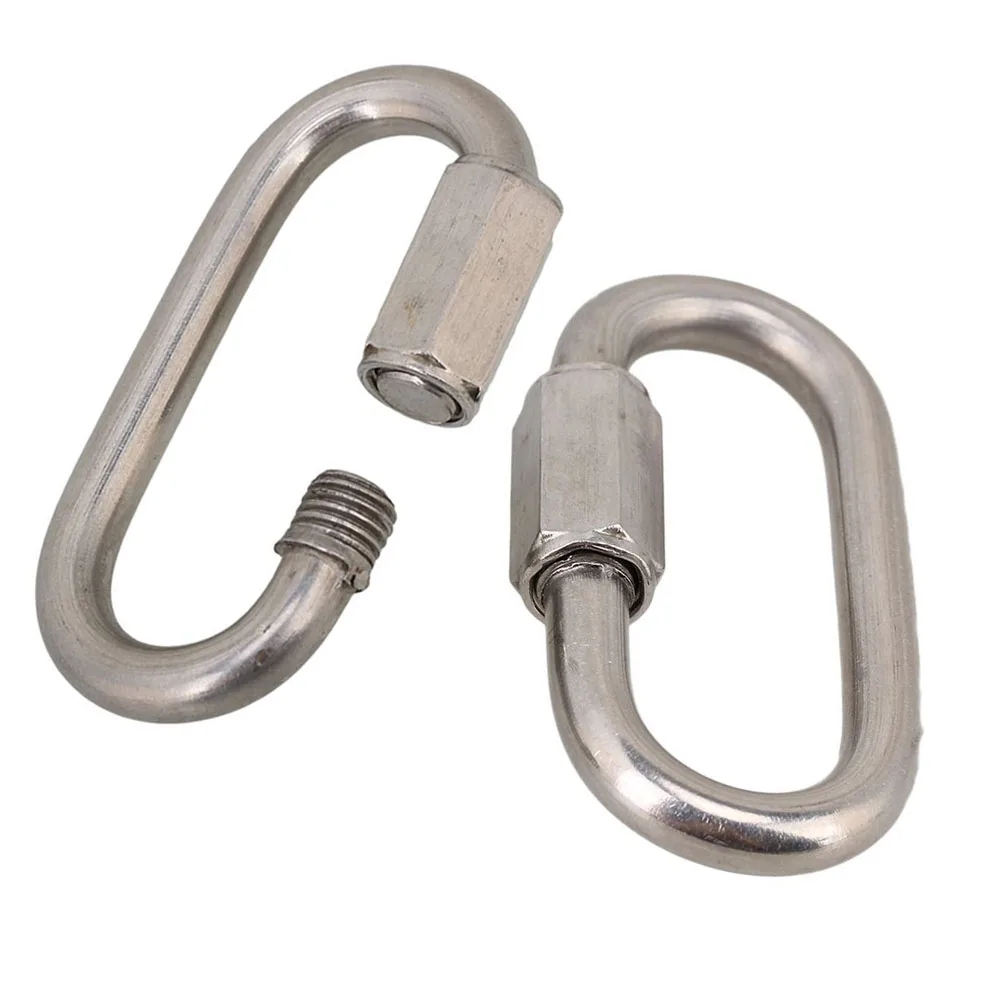Multifunctional-304-Stainless-Steel-Carabiner-Quick-Oval-Screwlock-Link-Lock-Ring-Hook-M8-Pack-of-2