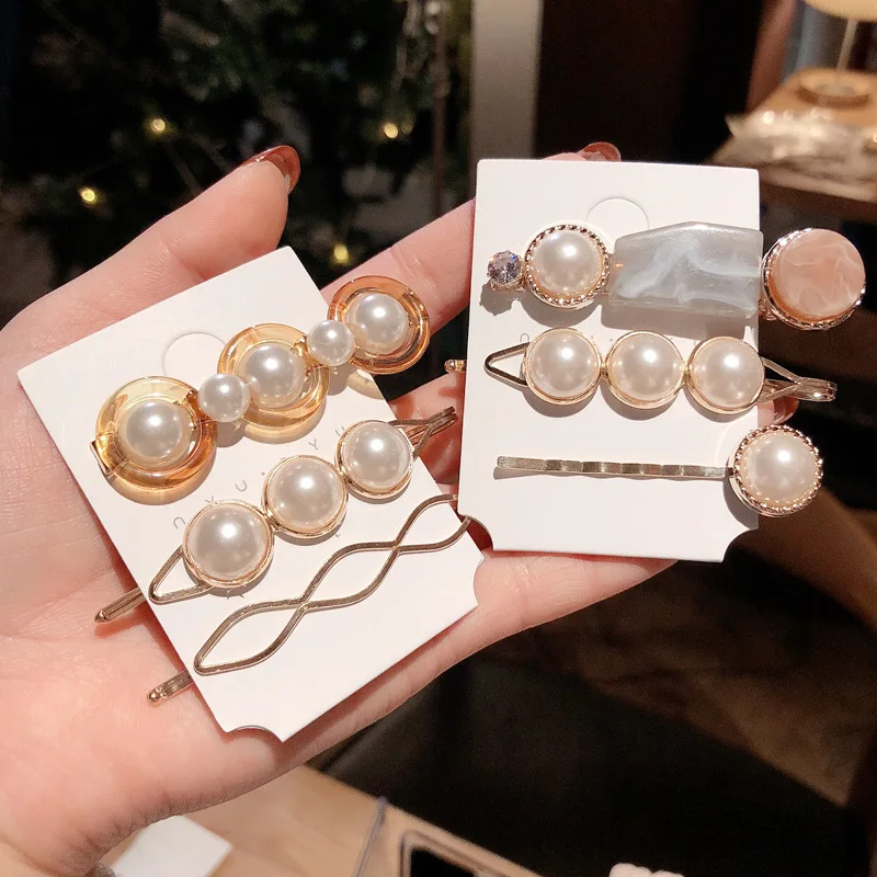 

3 PCS INS French Girl Hair Clip Set Retro Sweet Pearl Acetic Hair Clip One-word Clip Forest Hair Card Korean Hair Ornament