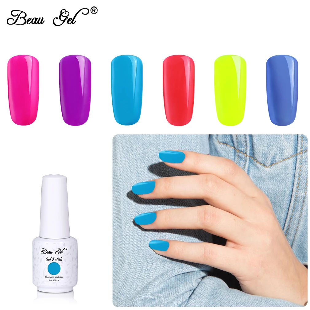 

Beau Gel 8ml Fluorescent Color Nail Gel Polish UV LED Soak Off Semi Permanent Neon Gel Varnish Gelpolish Lucky Hybrid Lacquer