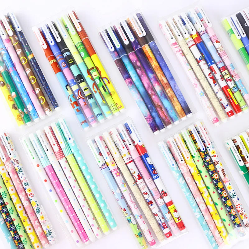 

6 Pcs/Lot Colorful and Black Cute cartoon student gel pen cute pens material canetas escolar stationery papelaria