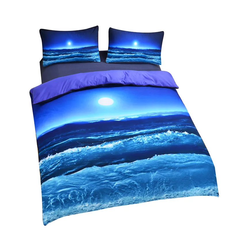 BeddingOutlet Moon And Ocean Duvet Cover Set Bed Spread Cool 3D Print Bedlinen Soft Blue Bedding Set 3pcs Twin Full Queen King - Цвет: 001