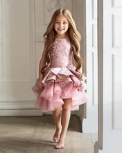 Gorgeous Vestidos de Primera Comunion Zipper Draped A-line Pageant Christmas Pink Tulle Rustic Flower Girl Dress 0-12 Years Old