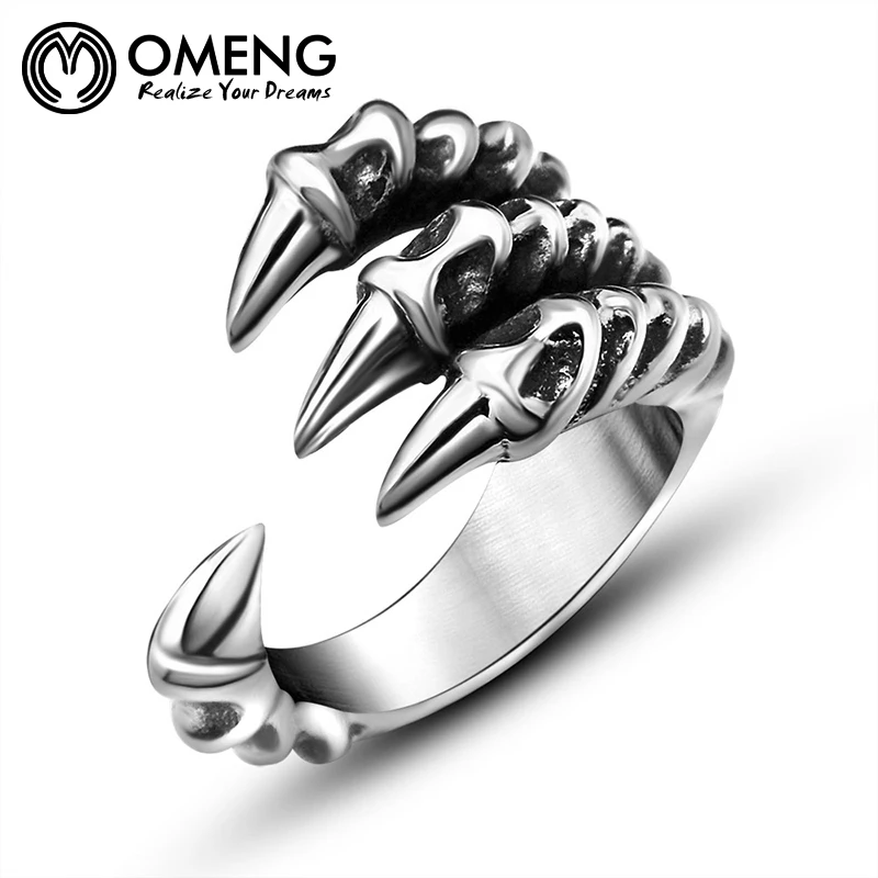 OMENG New Punk Rock Titanium Steel Men's Biker Rings Vintage Gothic Silver plated Color Dragon Claw Ring Men Jewelry JZ318 | Украшения