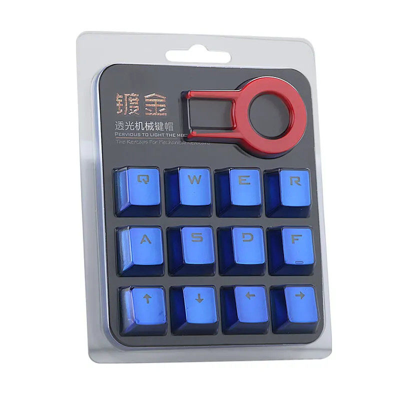 Sapphire Transparent mechanical keyboard key cap electroplated double color key cap game customized 12 key set DIY