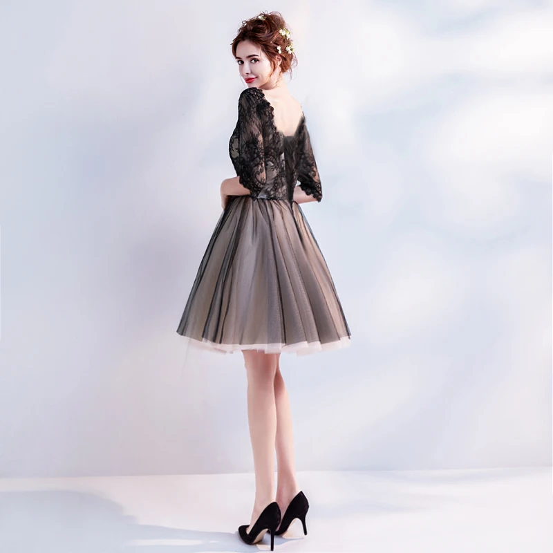 SSYFashion/Новое маленькое черное платье с v образным вырезом и коротким рукавом а
