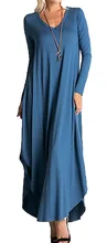 2018 Fashion Knitted Maxi Dress Women Long Sleeve Loose Female Dress Pleated V neck Solid Casual