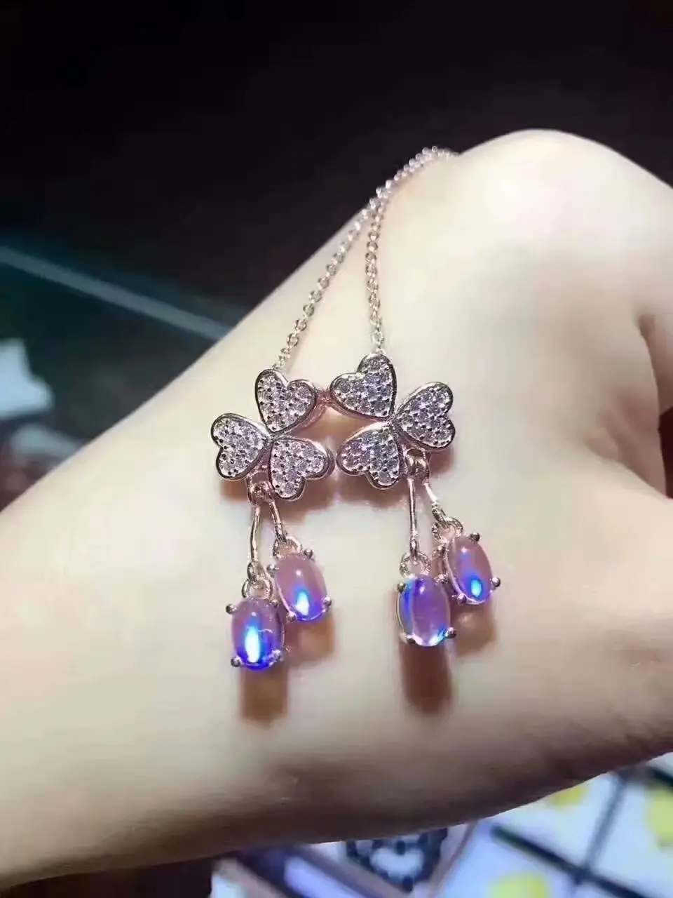 Верность естественно 4*6 мм подвески из лунного камня s925 серебро happy fine jewelry подарок для женщин вечерние натуральный синий драгоценный камень