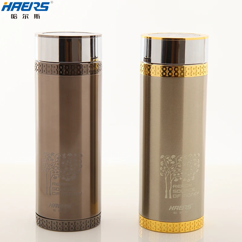 

freeshipping Haers 320ml gloden Thermos Stainless Steel Double Layer Vacuum Flask Cup men's office Thermos Mug Bottle tea filter